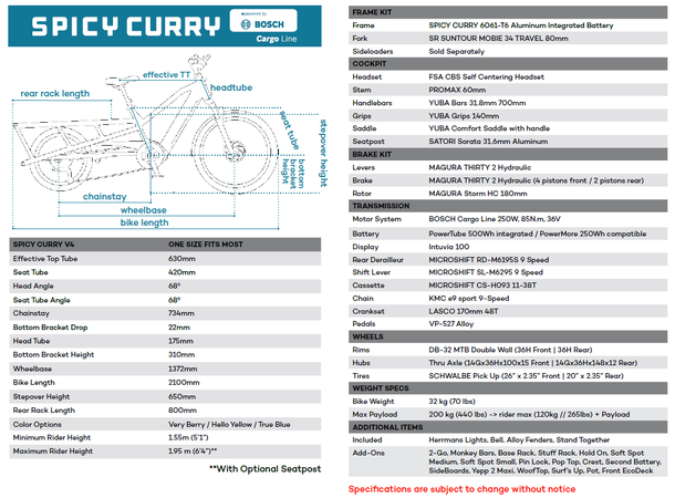 Yuba Spicy Curry Transportsykkel Bosch Cargo Line elsykkel, Very Berry 