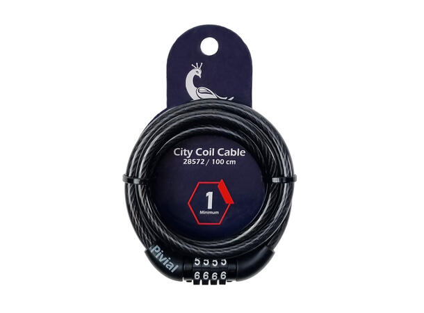 Pivial Sykkellås City Coil 100 cm, Kode, Kabellås, Black 