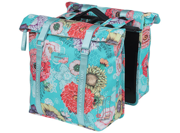 Basil Dobbel Sykkelveske MIK Bloom Field 2 x 17,5 liter, Sky Blue 