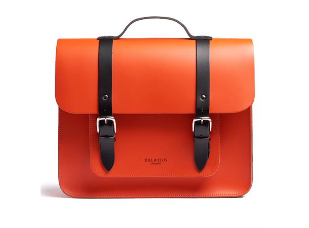 Hill & Ellis Sykkelveske Jasper Orange Håndlaget i England, ekte skinn 