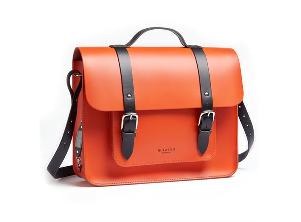 Hill & Ellis Sykkelveske Jasper Orange Håndlaget i England, ekte skinn 