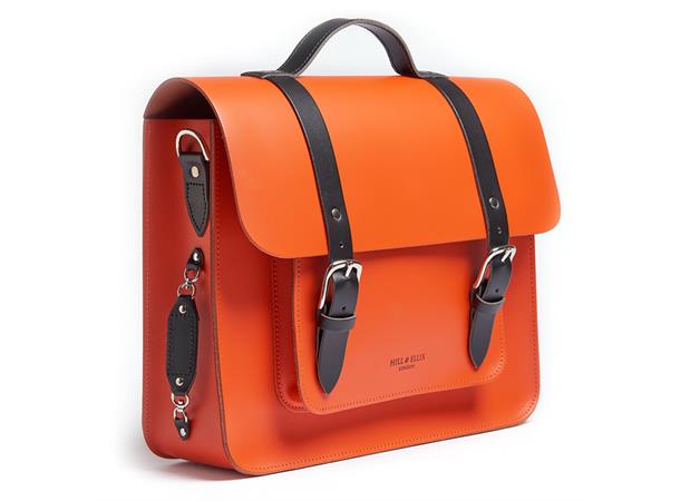 Hill & Ellis Sykkelveske Jasper Orange Håndlaget i England, ekte skinn 